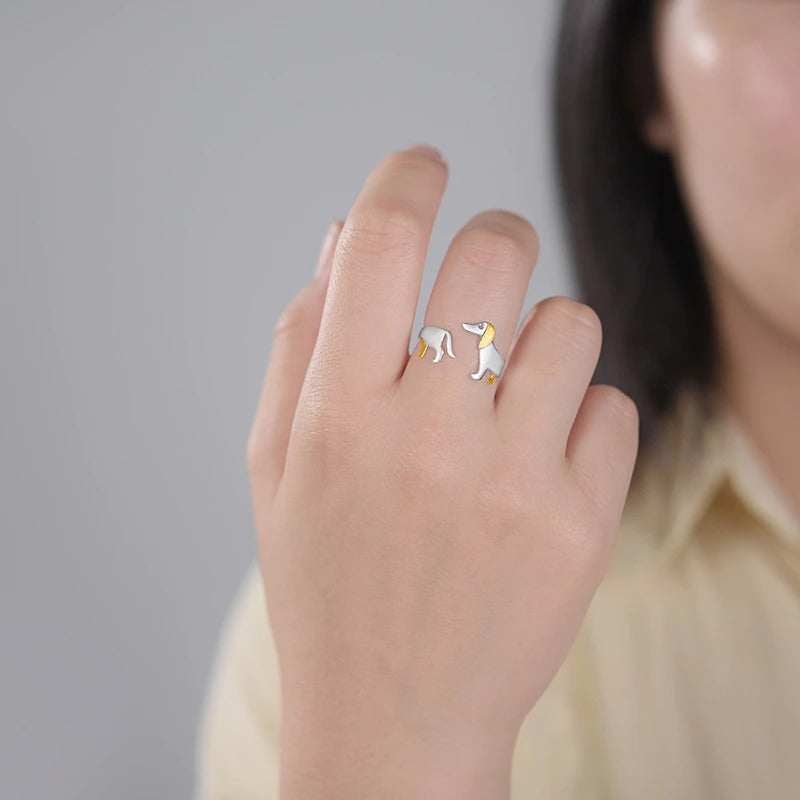 Bezaubernder verstellbarer Sterling-Silberring mit Dackel