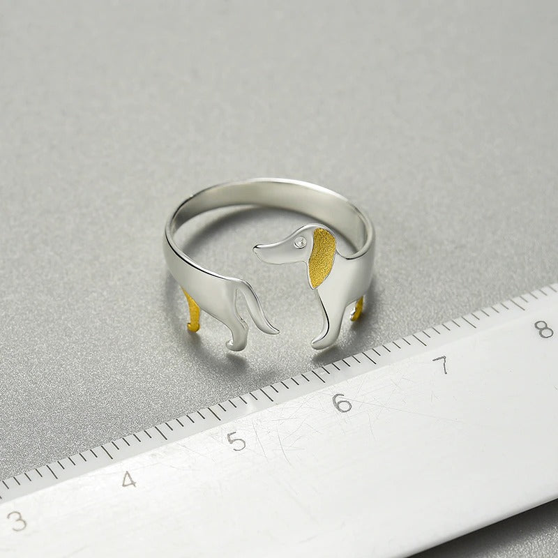 Bezaubernder verstellbarer Sterling-Silberring mit Dackel