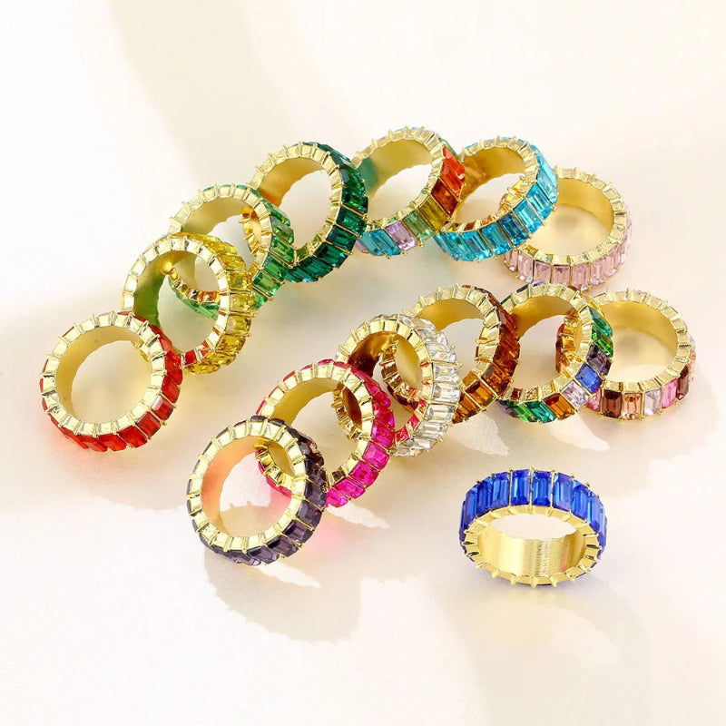Bunte Ringe mit Zirkonia-Dekor für Damen (vergoldet)