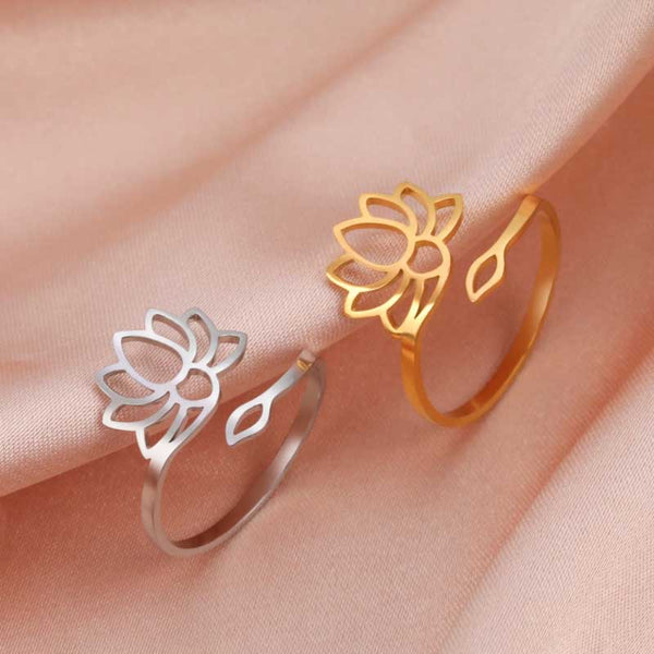 Verstellbare Ringe aus Edelstahl mit Lotusblüte