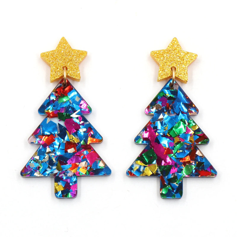 Bunte Weihnachtsbaum-Ohrhänger aus Acryl