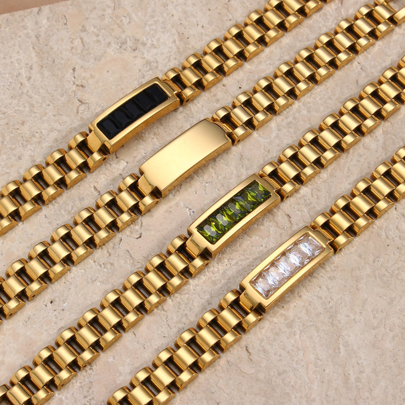 Gliederarmbänder aus Edelstahl mit Edelsteinakzenten
