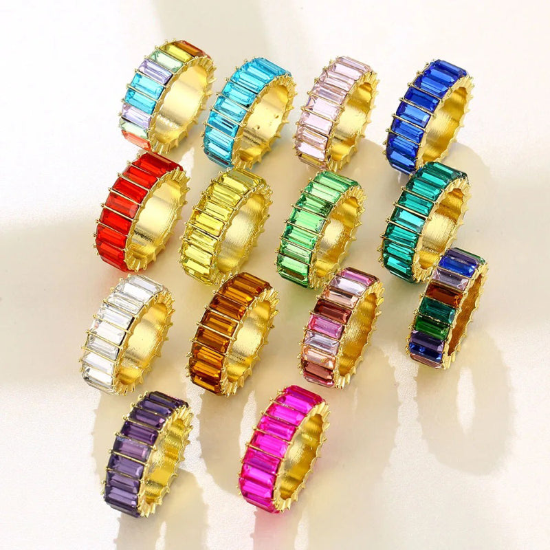 Bunte Ringe mit Zirkonia-Dekor für Damen (vergoldet)