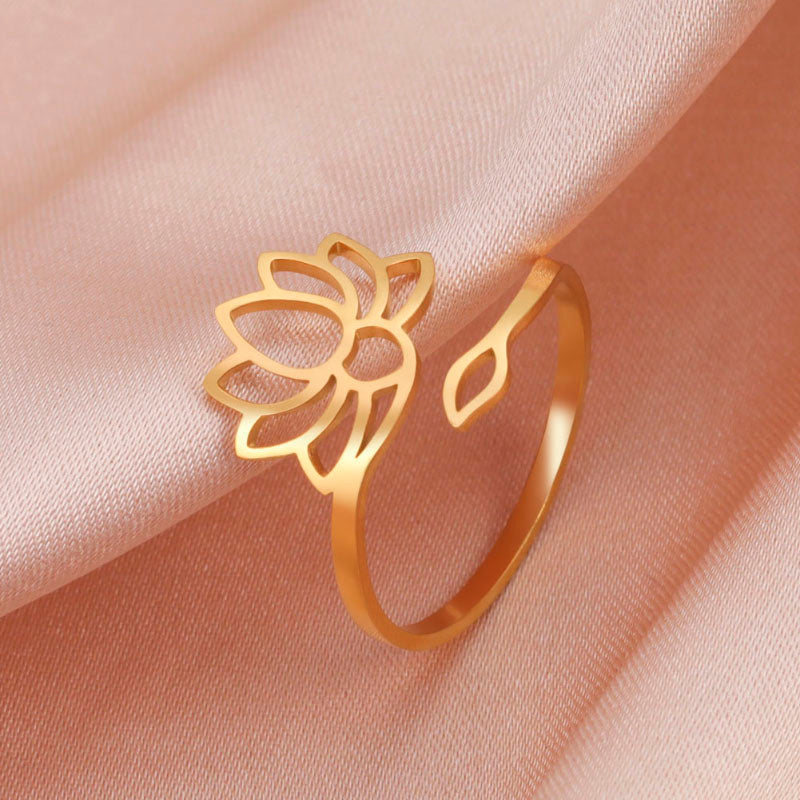 Verstellbare Ringe aus Edelstahl mit Lotusblüte