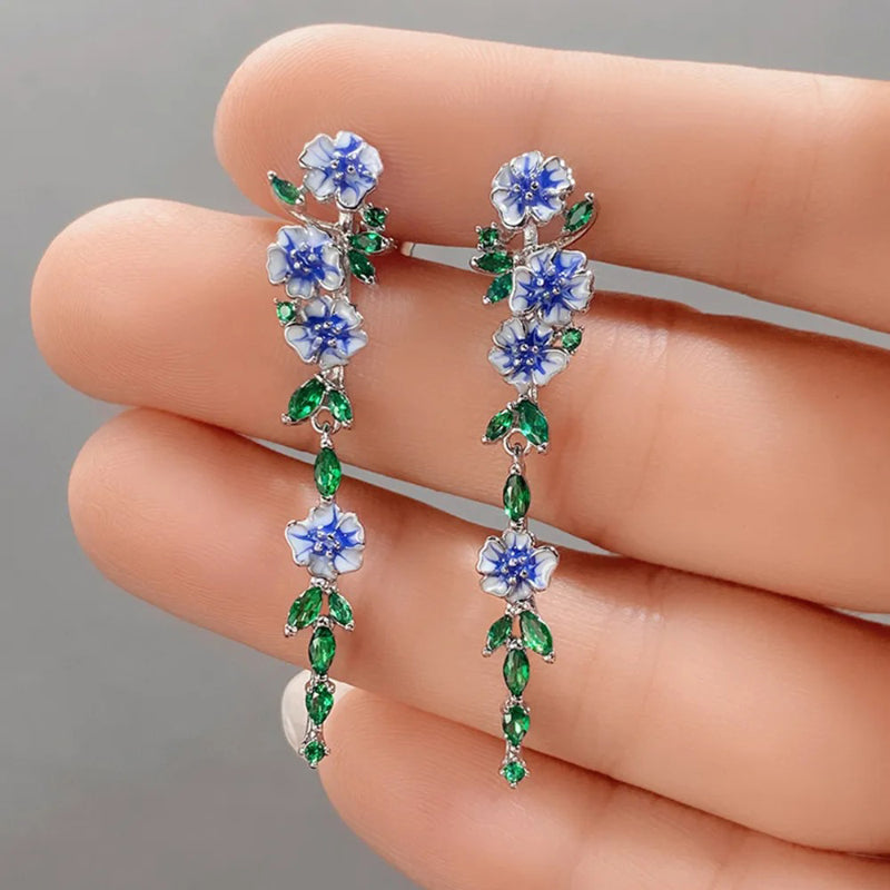 Ohrhänger im Vintage-Stil mit Emaille-Blumenmotiv für Damen