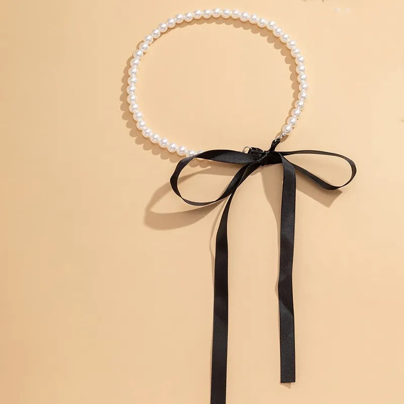Choker-Halskette mit Perlenkette und Schleife für Damen