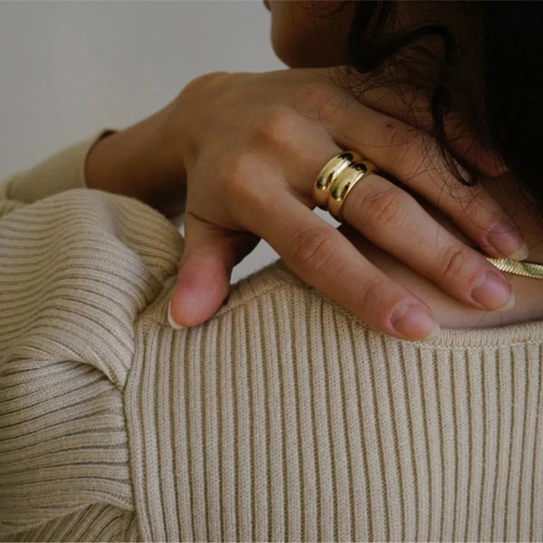 Vintage Edelstahl Breitband Doppellagiger Einzelring