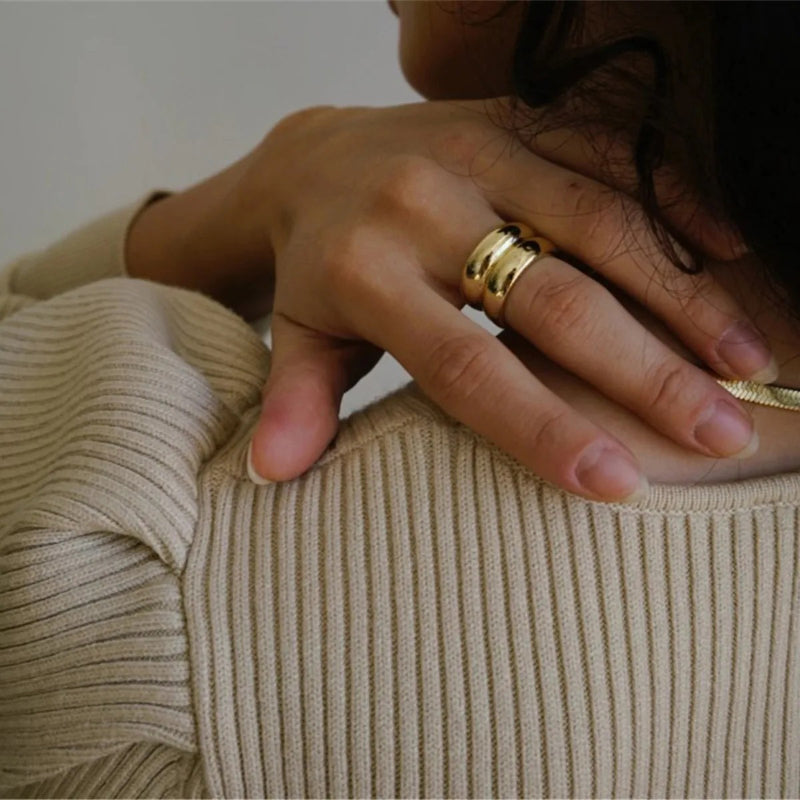 Vintage Edelstahl Breitband Doppellagiger Einzelring