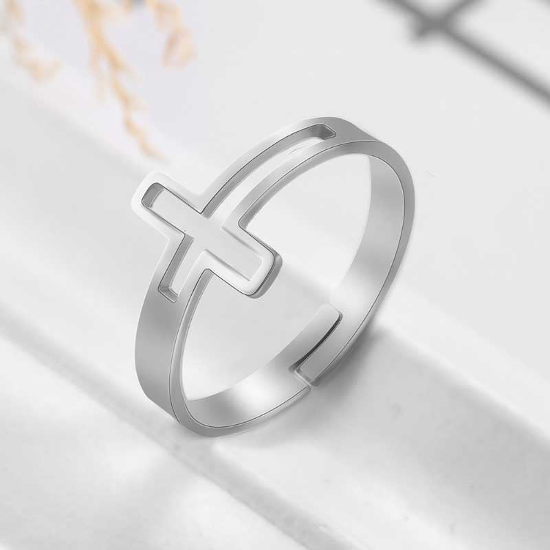 Verstellbarer religiöser Kreuzring aus Edelstahl