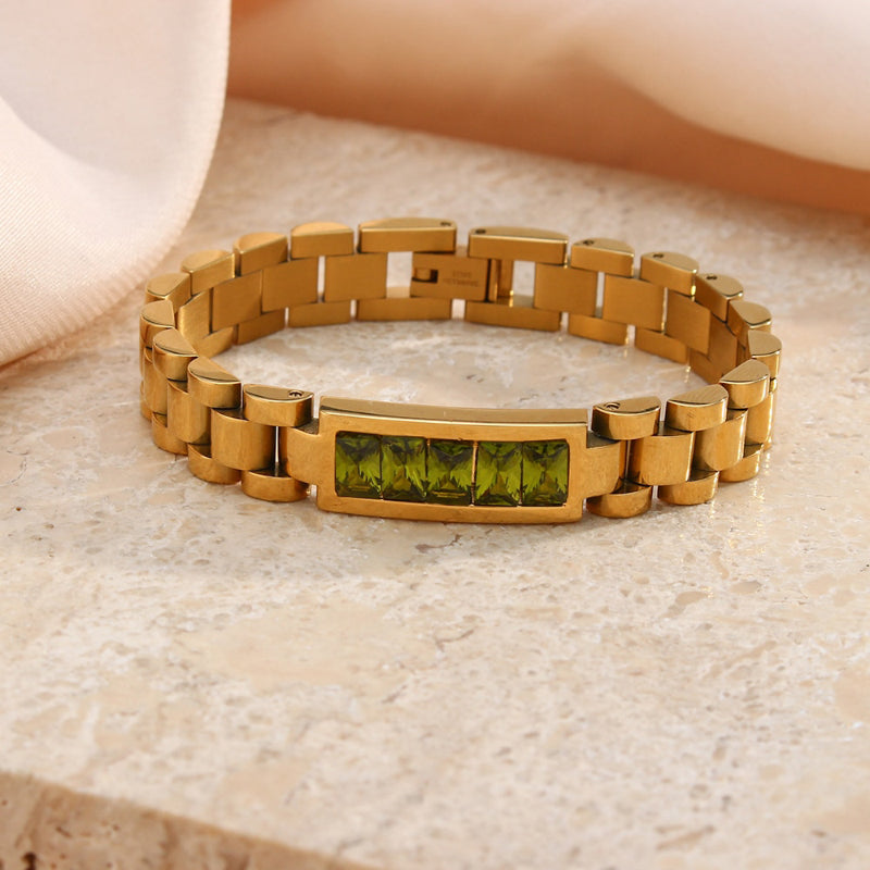 Gliederarmbänder aus Edelstahl mit Edelsteinakzenten