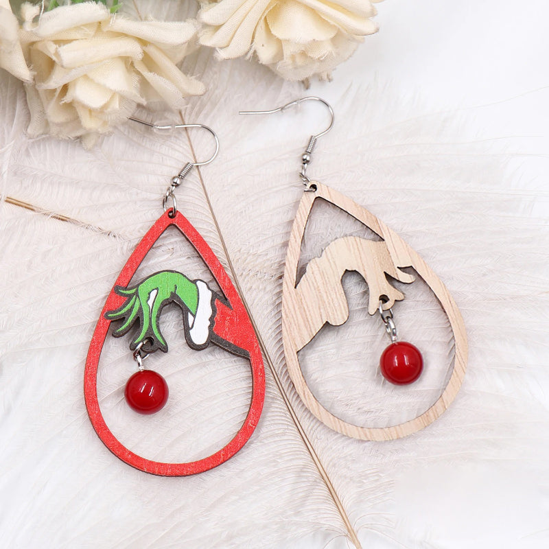 Weihnachts-Grinch-Holz-Tropfen-Ohrringe