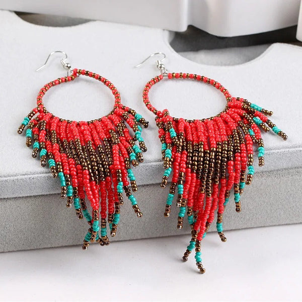 Böhmische mehrfarbige Perlen-Quasten-Ohrringe für Damen