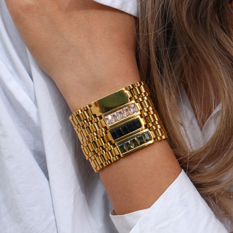 Gliederarmbänder aus Edelstahl mit Edelsteinakzenten