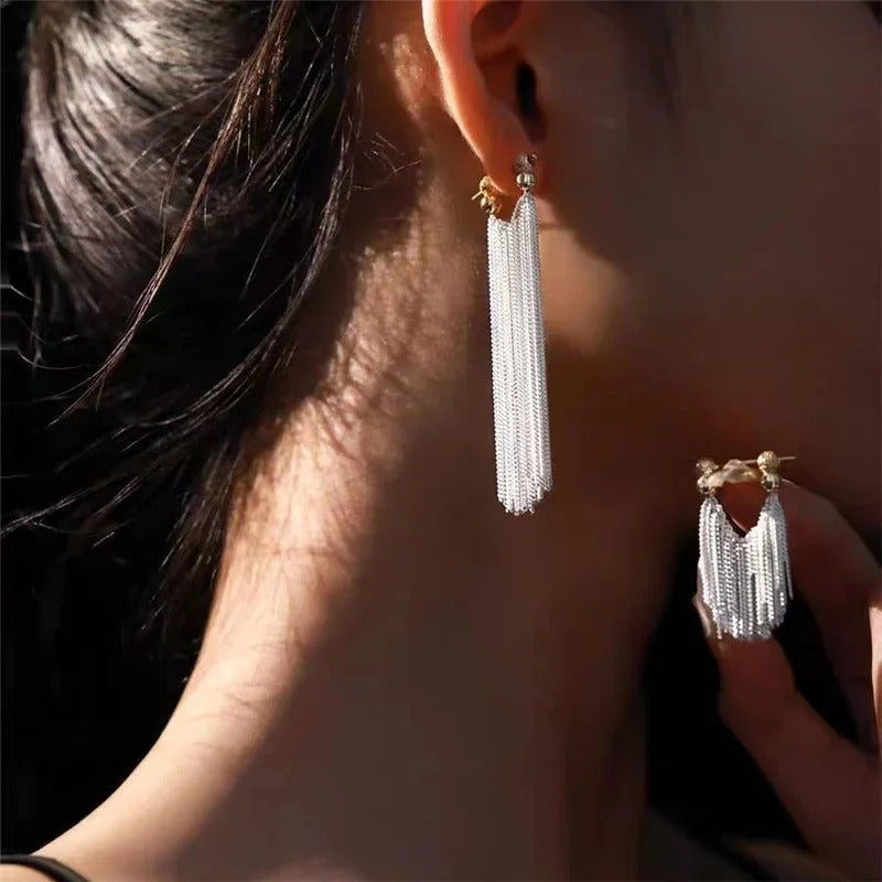Statement-Ohrringe mit langer Wasserfall-Kette