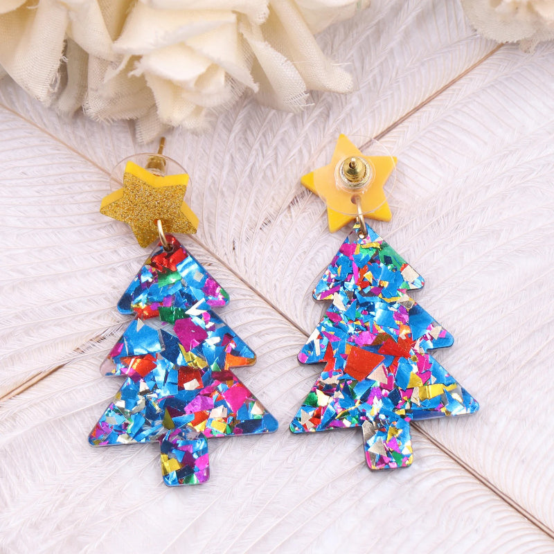 Bunte Weihnachtsbaum-Ohrhänger aus Acryl