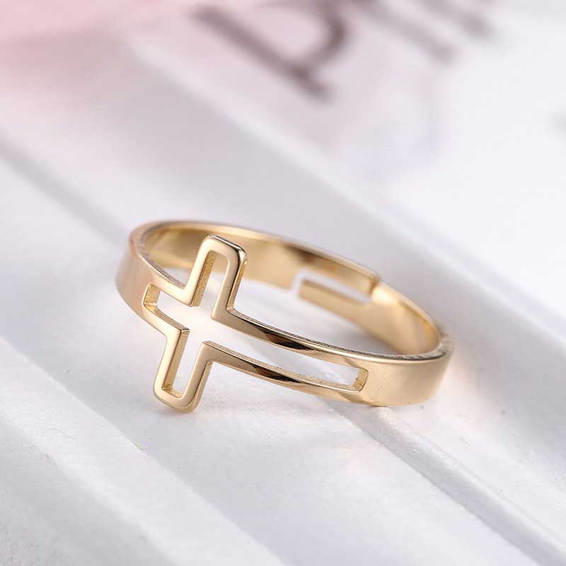 Verstellbarer religiöser Kreuzring aus Edelstahl