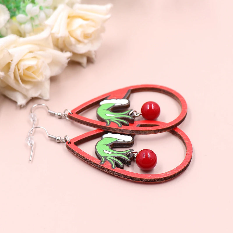 Weihnachts-Grinch-Holz-Tropfen-Ohrringe