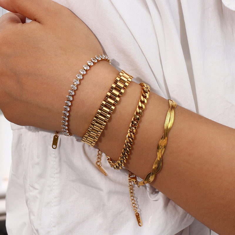 Schlichte kubanische Kettenarmband-Kollektion aus Edelstahl