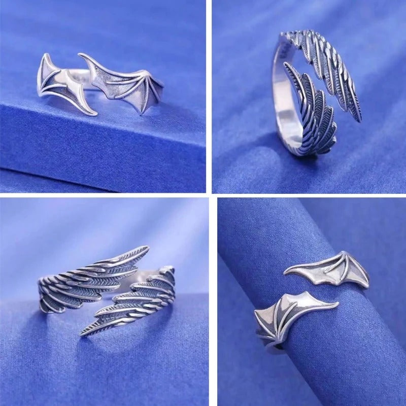 Verstellbare Ringe mit Retro-Engelsflügeln