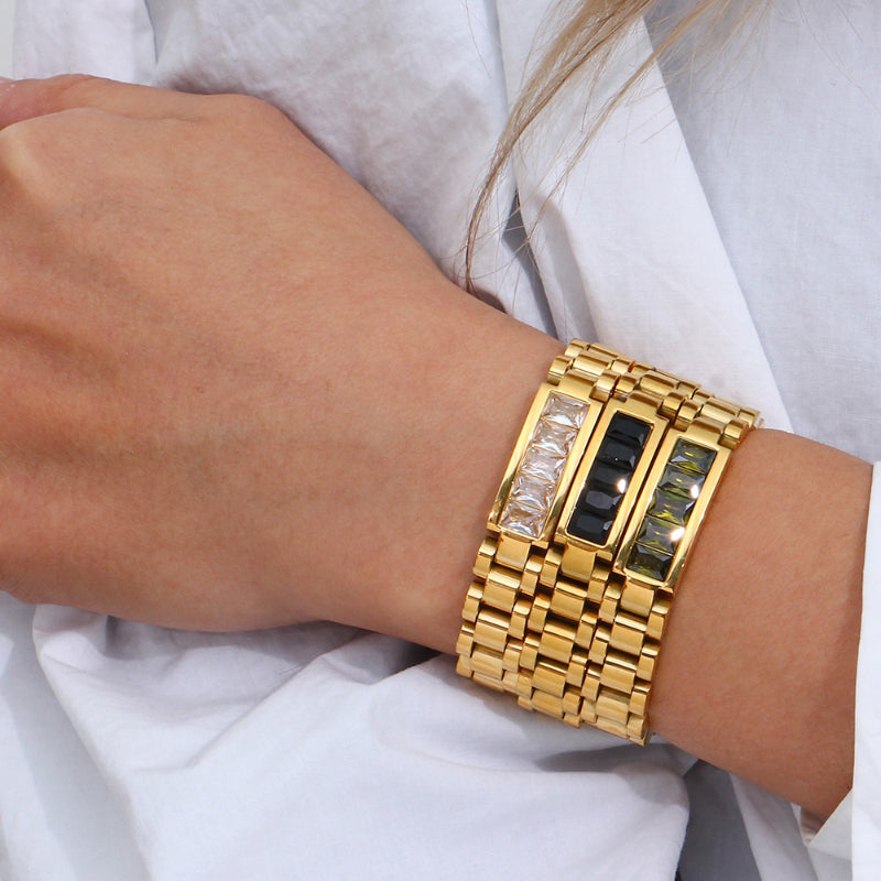 Gliederarmbänder aus Edelstahl mit Edelsteinakzenten