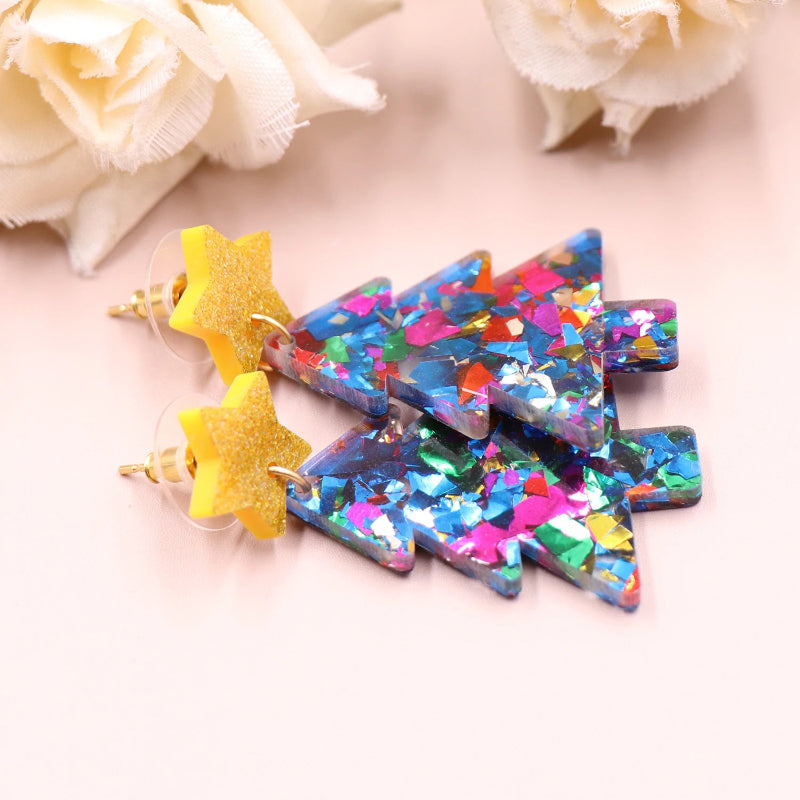 Bunte Weihnachtsbaum-Ohrhänger aus Acryl