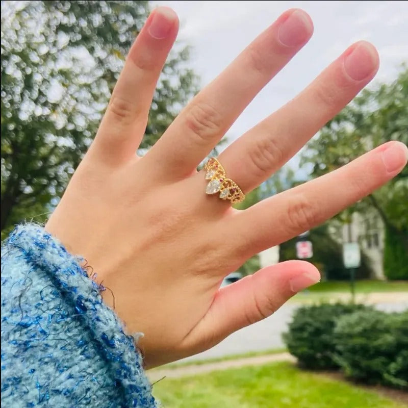 Stilvoller Prinzessinnen-Kronenring mit Strass-Inlay