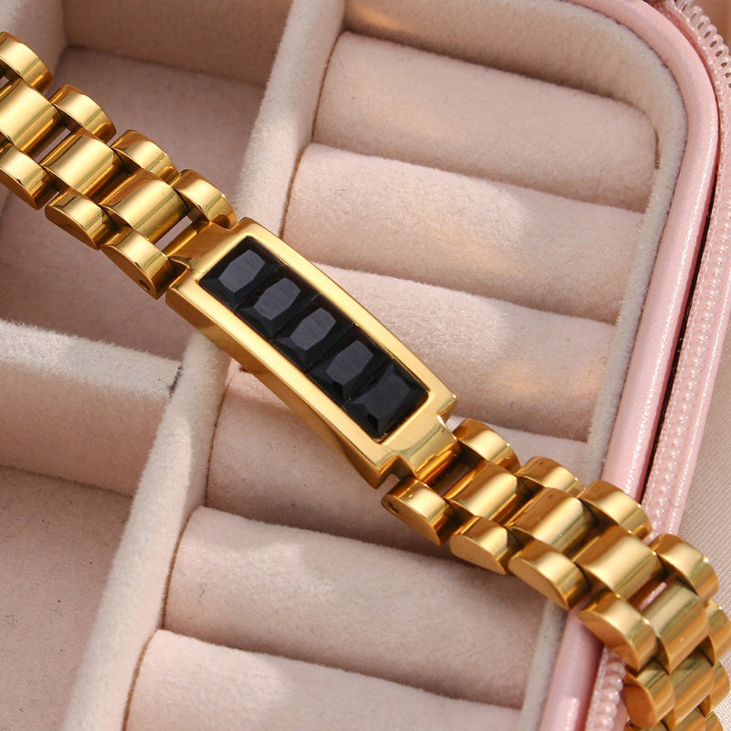 Gliederarmbänder aus Edelstahl mit Edelsteinakzenten