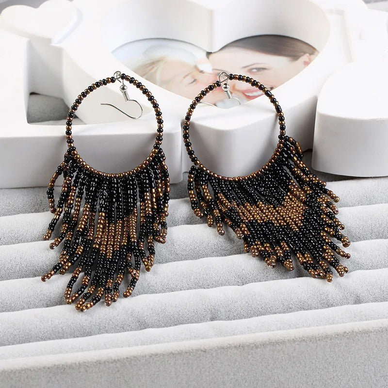Böhmische mehrfarbige Perlen-Quasten-Ohrringe für Damen