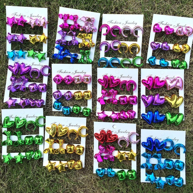 6 Paar Ohrstecker-Set aus Acryl in Metallic-Farben