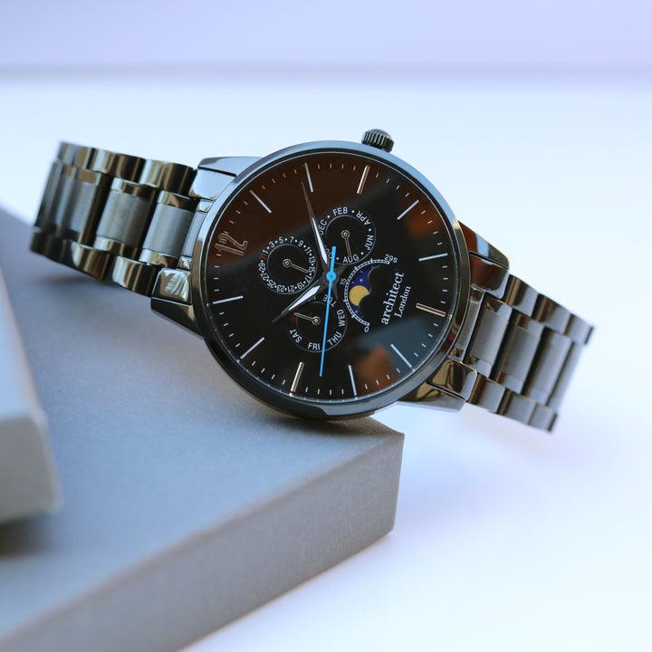 Herrenuhr „Architekt Apollo“ in Schwarz mit Gravur
