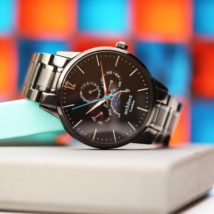 Herrenuhr „Architekt Apollo“ in Schwarz mit Gravur