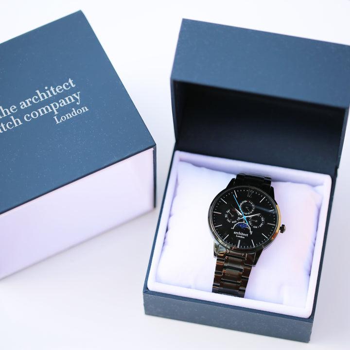 Herrenuhr „Architekt Apollo“ in Schwarz mit Gravur
