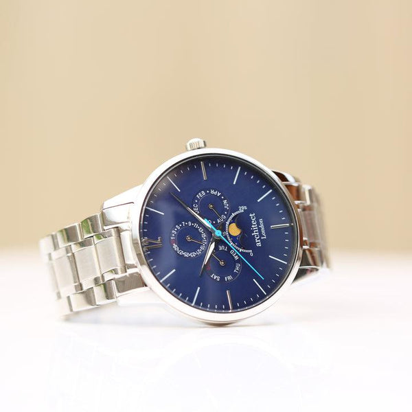 Herrenuhr „Architekt Apollo“ in Blau mit Gravur