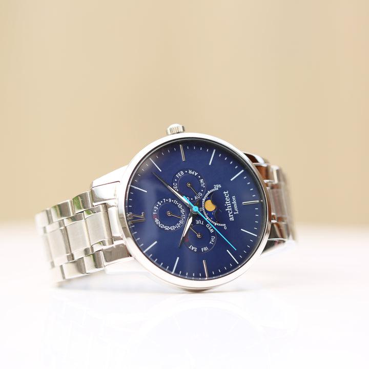 Herrenuhr „Architekt Apollo“ in Blau mit Gravur