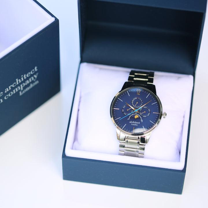 Herrenuhr „Architekt Apollo“ in Blau mit Gravur