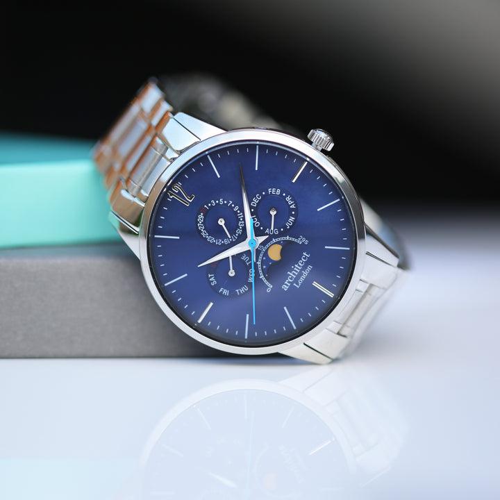 Herrenuhr „Architekt Apollo“ in Blau mit Gravur