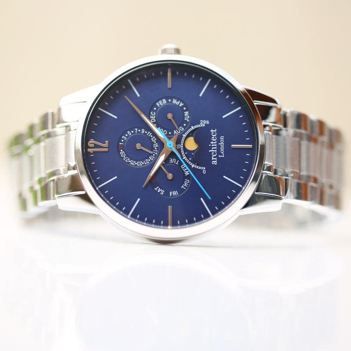 Herrenuhr „Architekt Apollo“ in Blau mit Gravur