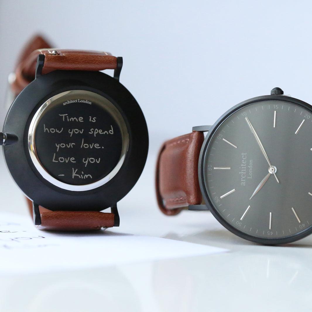 Minimalistische Herrenuhr - Kostenlose Gravur mit Ihrer eigenen Handschrift