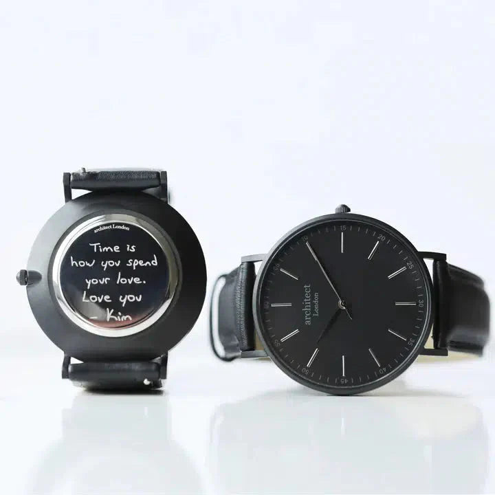 Minimalistische Herrenuhr mit handgravierter Schrift