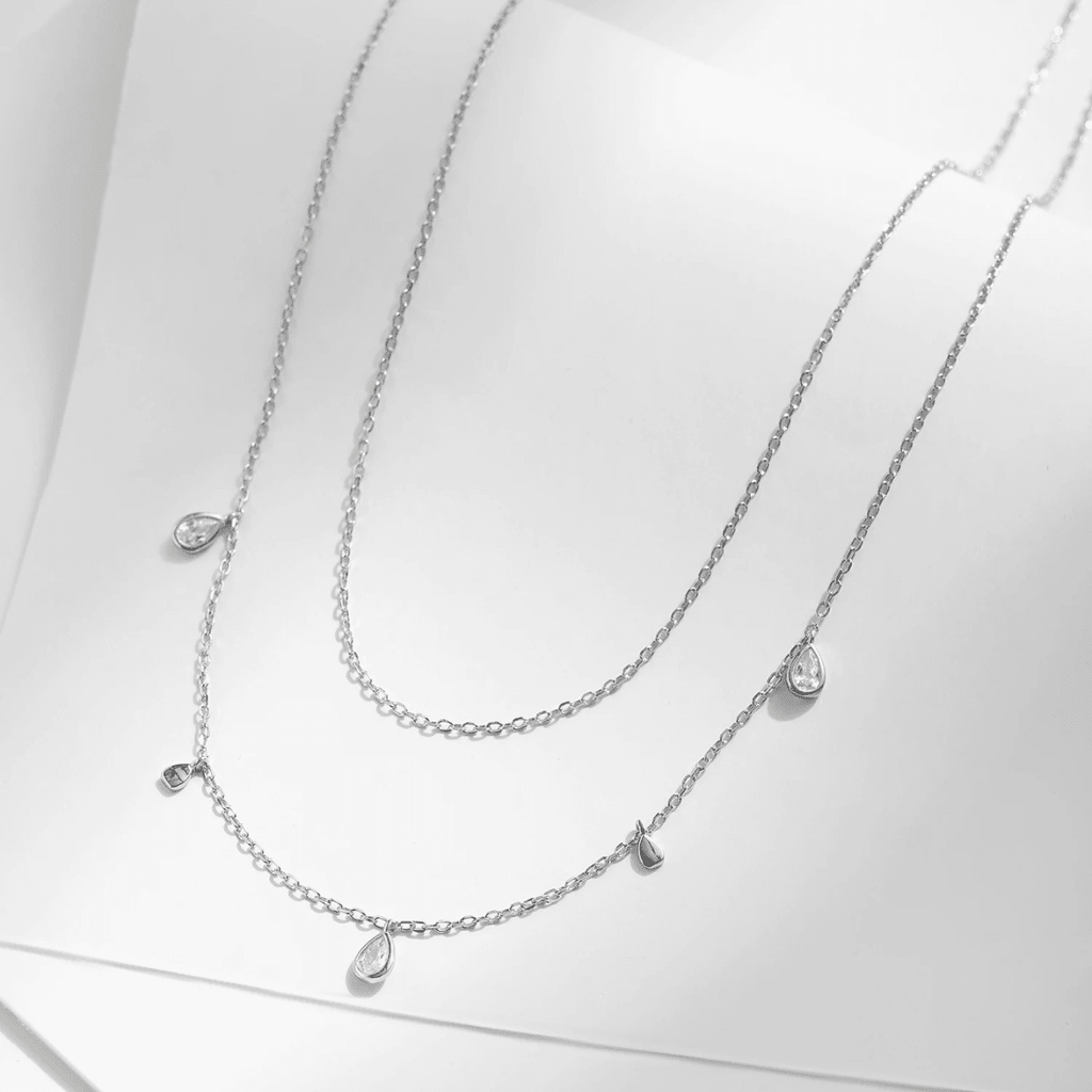 Doppelte Halskette - Moissanit-Tropfen-Halskette mit doppelter Freude