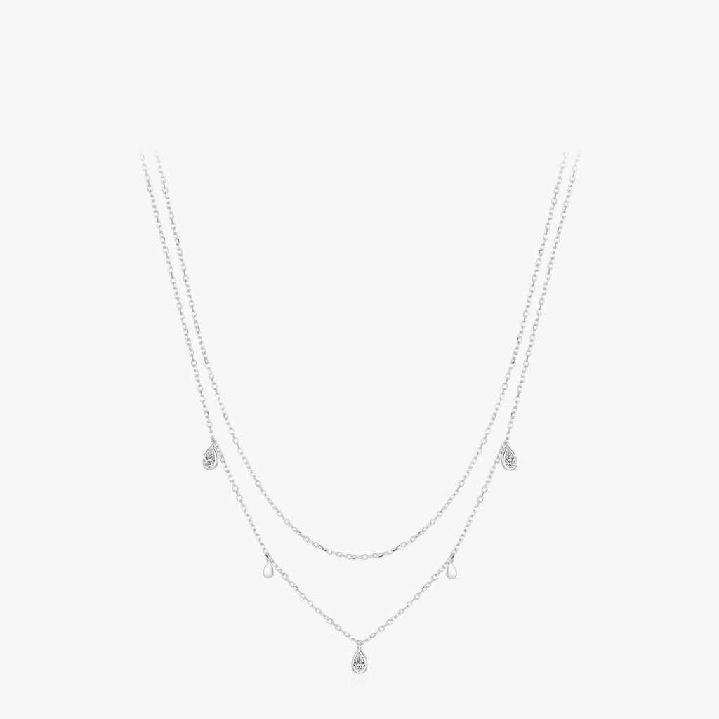 Doppelte Halskette - Moissanit-Tropfen-Halskette mit doppelter Freude