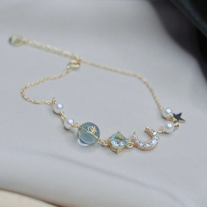 Mond- und Sternarmband (massives Silber)