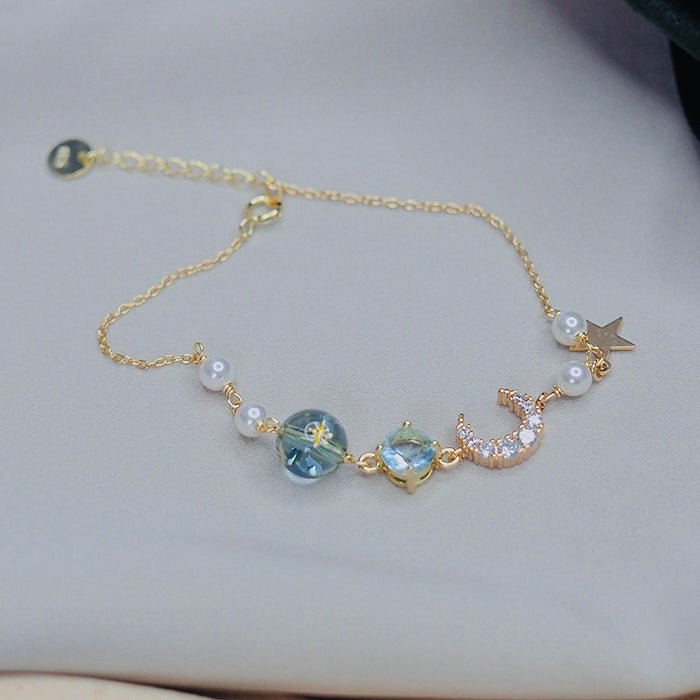 Mond- und Sternarmband (massives Silber)