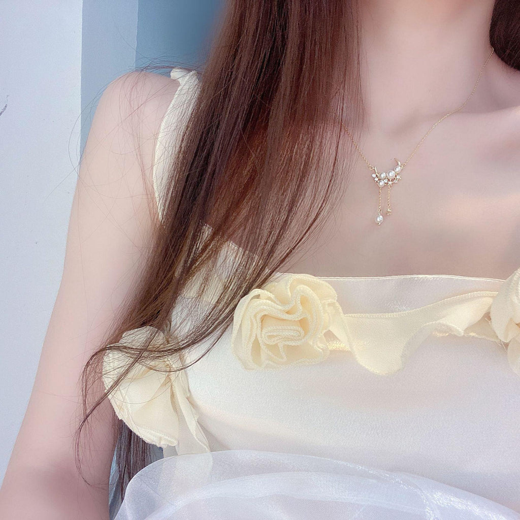 Mond und Stern Tropfen Halskette