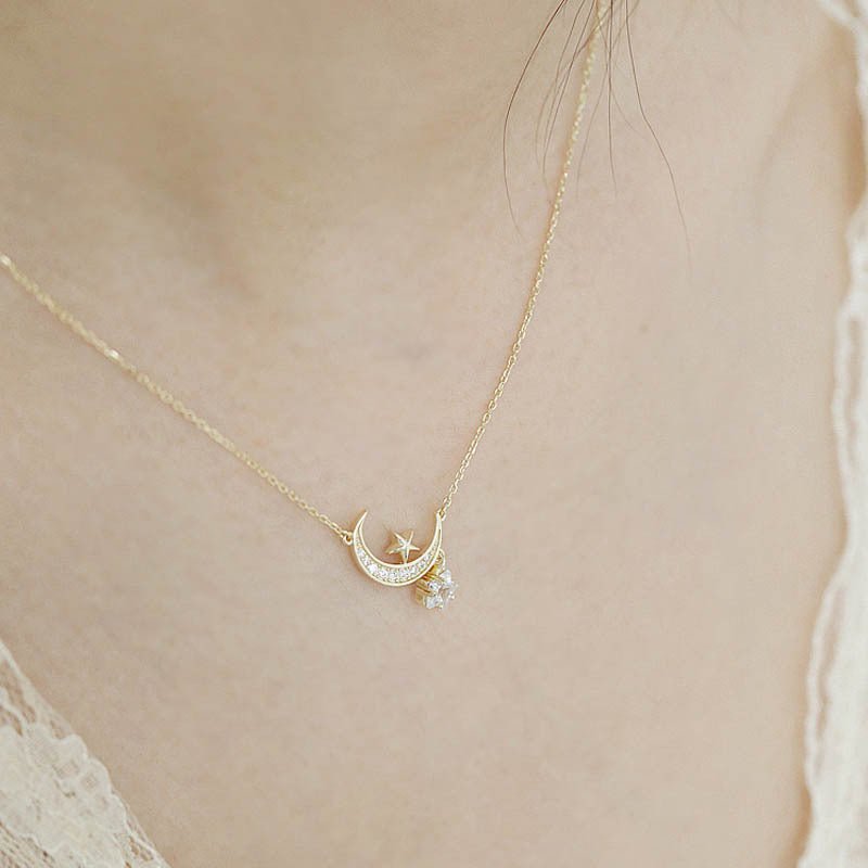 Mond- und Sternhalskette (massives Silber) - Mandy