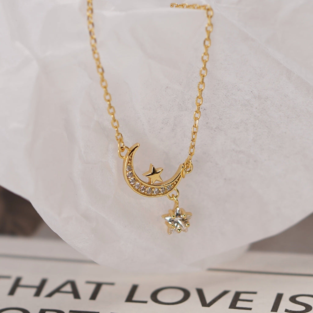 Mond- und Sternhalskette (massives Silber) - Mandy