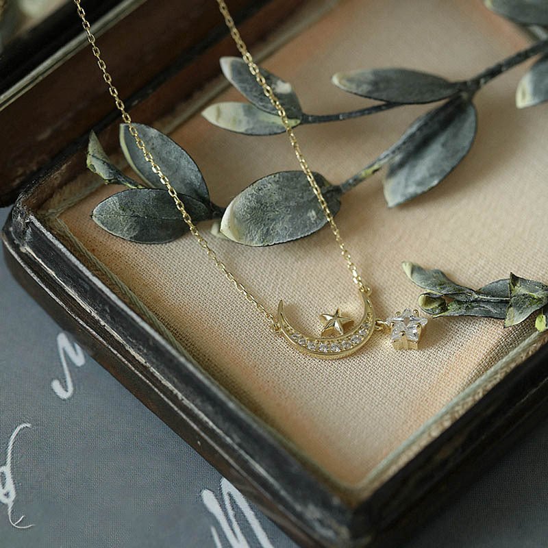 Mond- und Sternhalskette (massives Silber) - Mandy