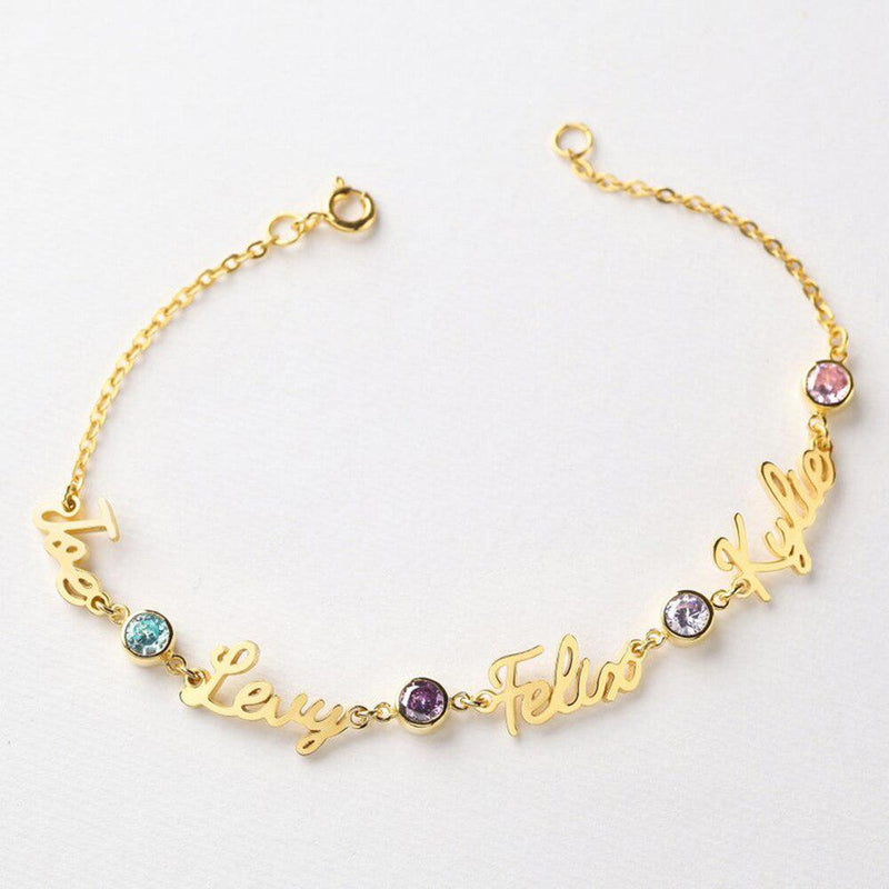 Personalisiertes Armband mit mehreren Namen und Geburtssteinen