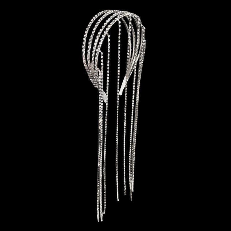 Funkelnde, mehrsträngige Haarspange mit Schmucksteinen und Quastenkette