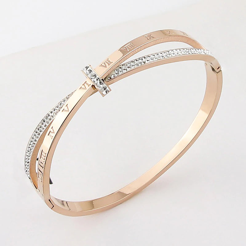 Armreif mit Kreuz und römischen Ziffern aus Edelstahl für Damen